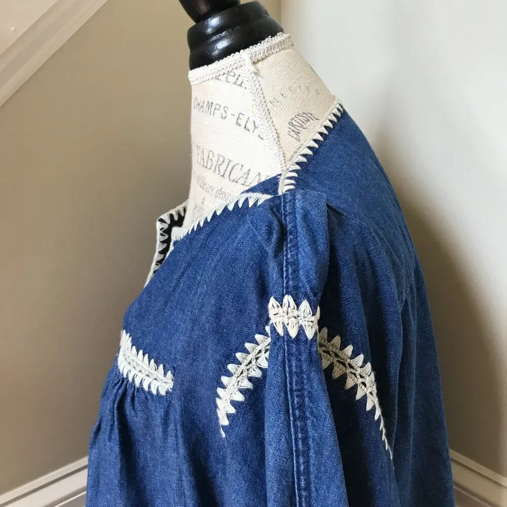 Zimmermann Chintz Denim Smock Top Shirt Blouse Womens 3 Large Blue Cotton Boho